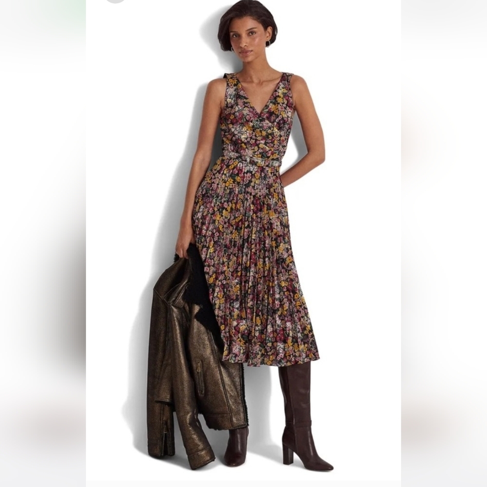 Lauren Ralph Lauren Floral Metallic Jacquard Cocktail Dress